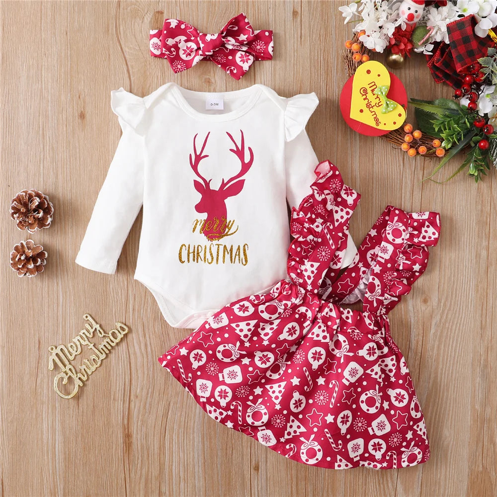 Baby Girl Christmas Reindeer Outfit Set (3 pcs)