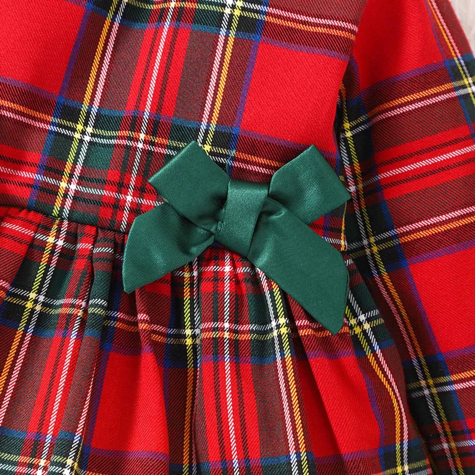 Green Plaid Bow Christmas Dresses for Girls