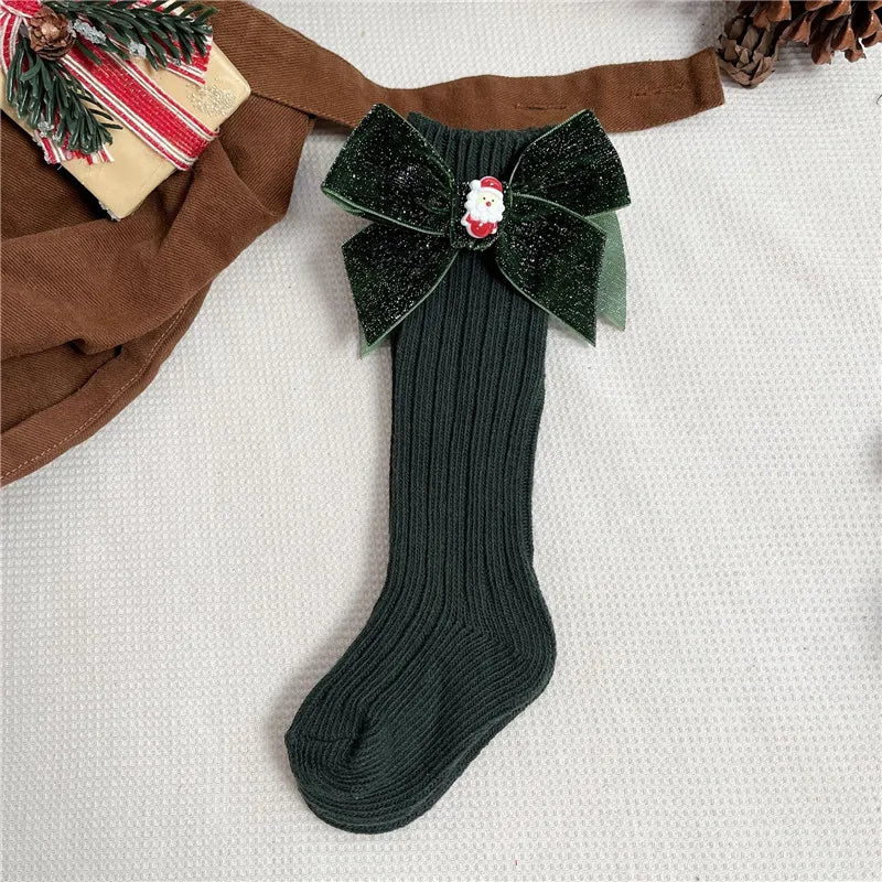 Winter Fancy Bow Knee High Socks