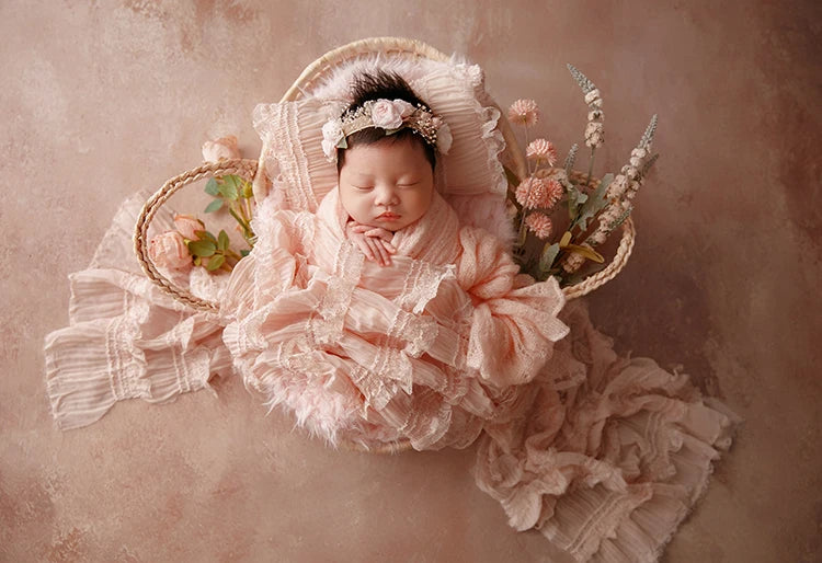 MOMSTAG Newborn Pink Theme Photography Props Set - Includes Knitted Wrap, Headflower, Lace Pillow, Bunny Doll