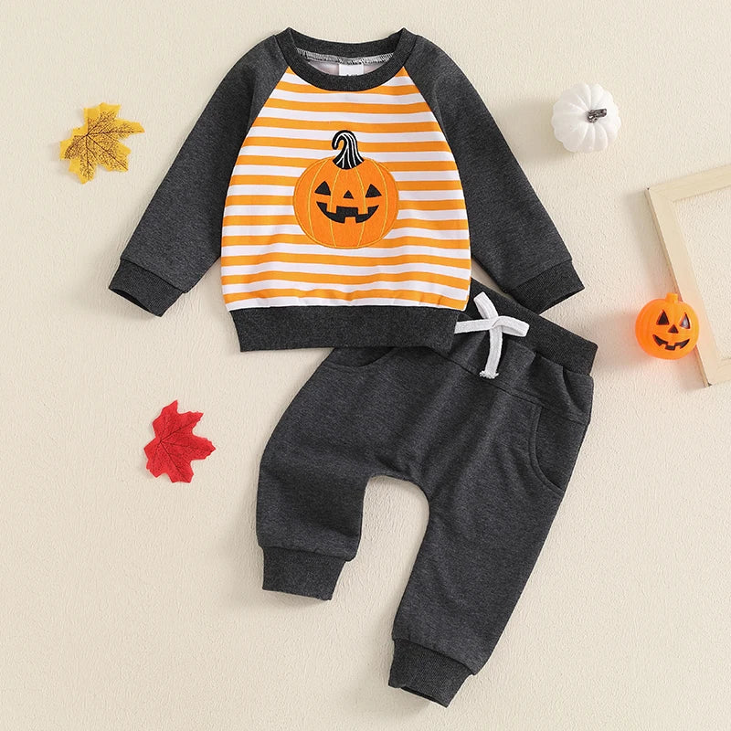 Toddler Halloween Embroidered Long Sleeve Sweatshirt & Pants Outfits