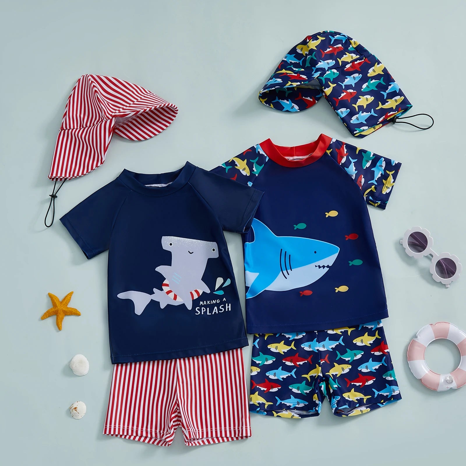 Baby boy Summer Swimsuit  Set-  Cute Shark Print