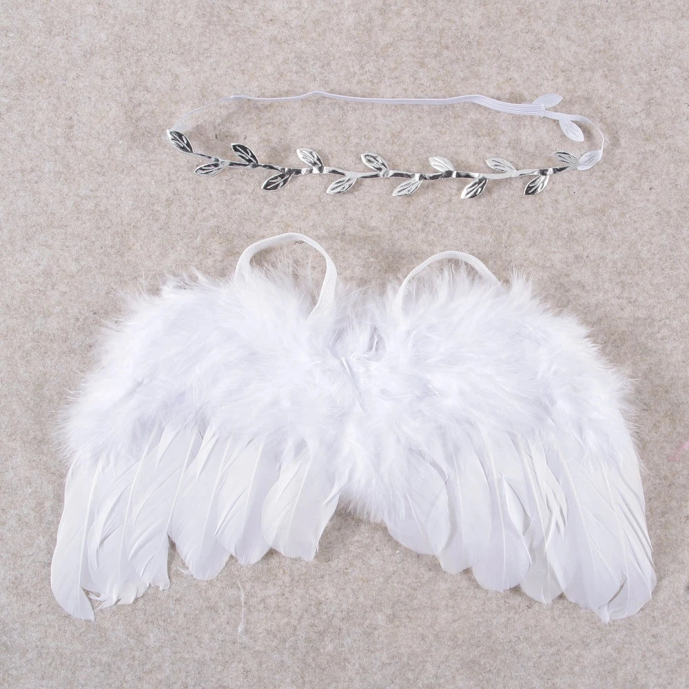 Newborn Angel Feather Wings & Leaf Flower Headband Set - Photography Props/Halloween Costume