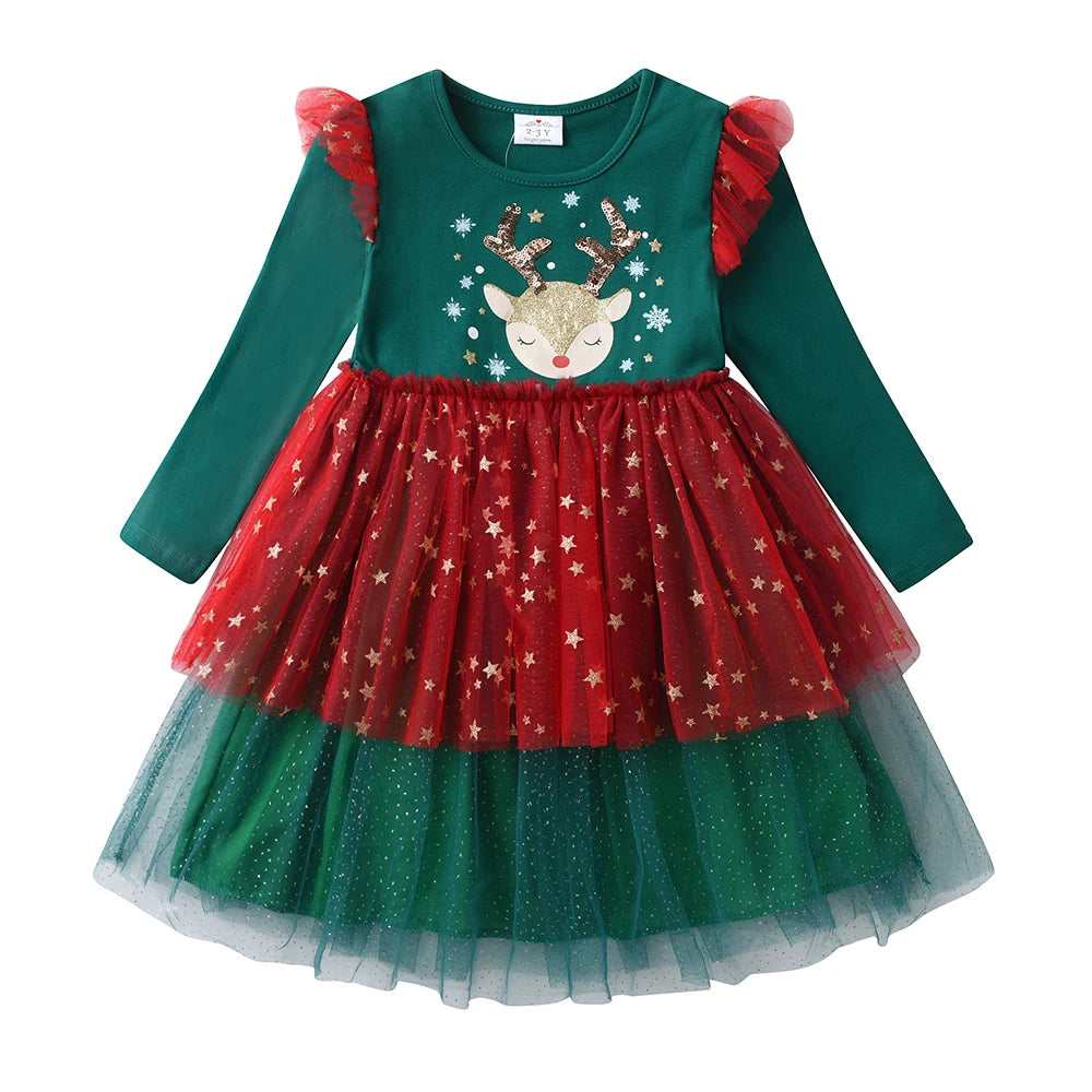 Christmas Elk Sequin Princess Dress for Toddlers