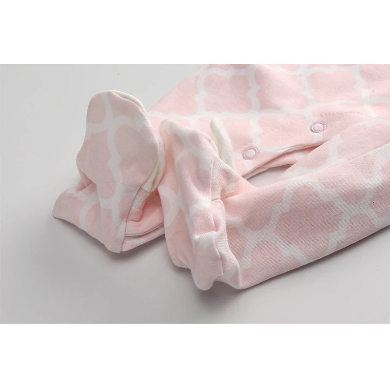 Pink Rabbit Print long Sleeve Baby Girl Rompers