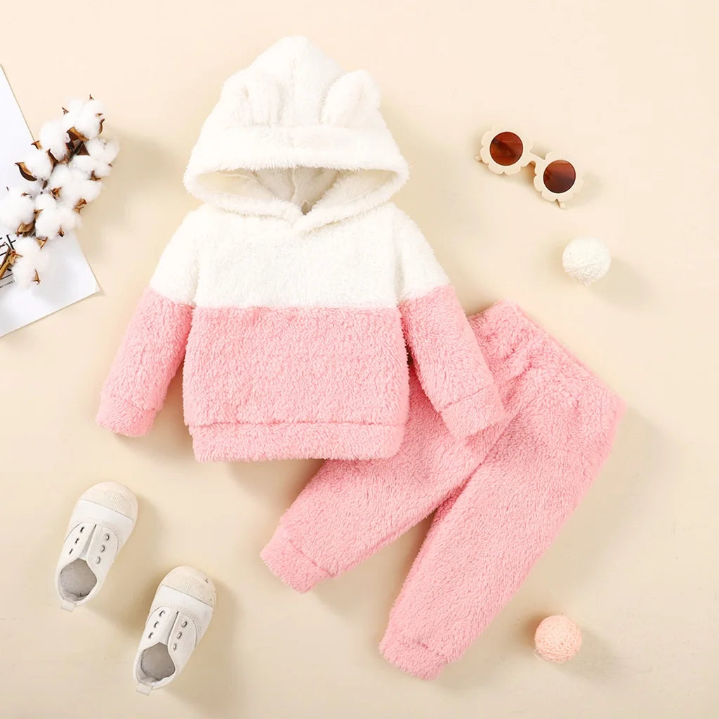 Baby Girl Fluff Hooded 2PC Set 3-12M