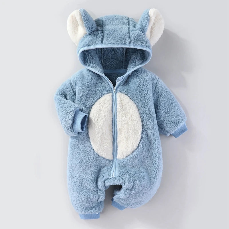 Cute Baby Flannel Zip Up Jumpsuit 3-18M