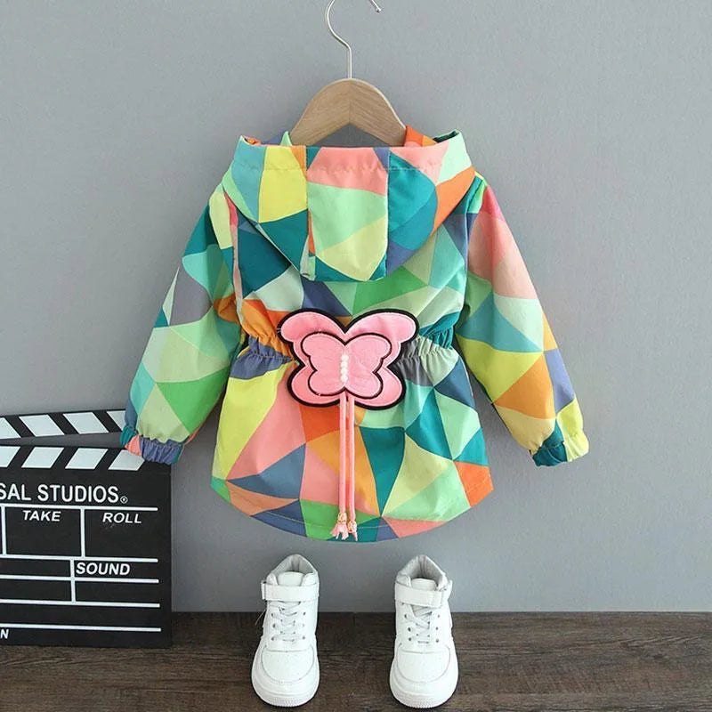 Girls Multicolor Butterfly Windbreaker Jacket