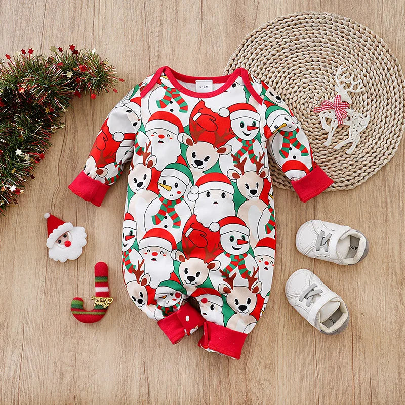 Santa Print Baby Christmas Romper Bodysuit