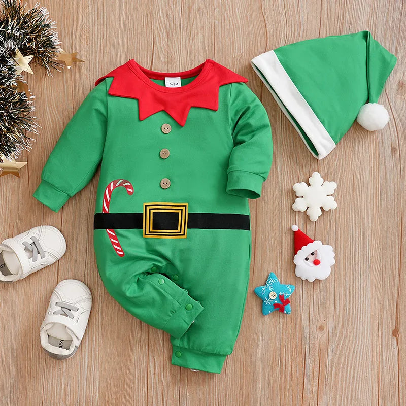 Christmas Elf Baby Jumpsuit Photoshoot Set