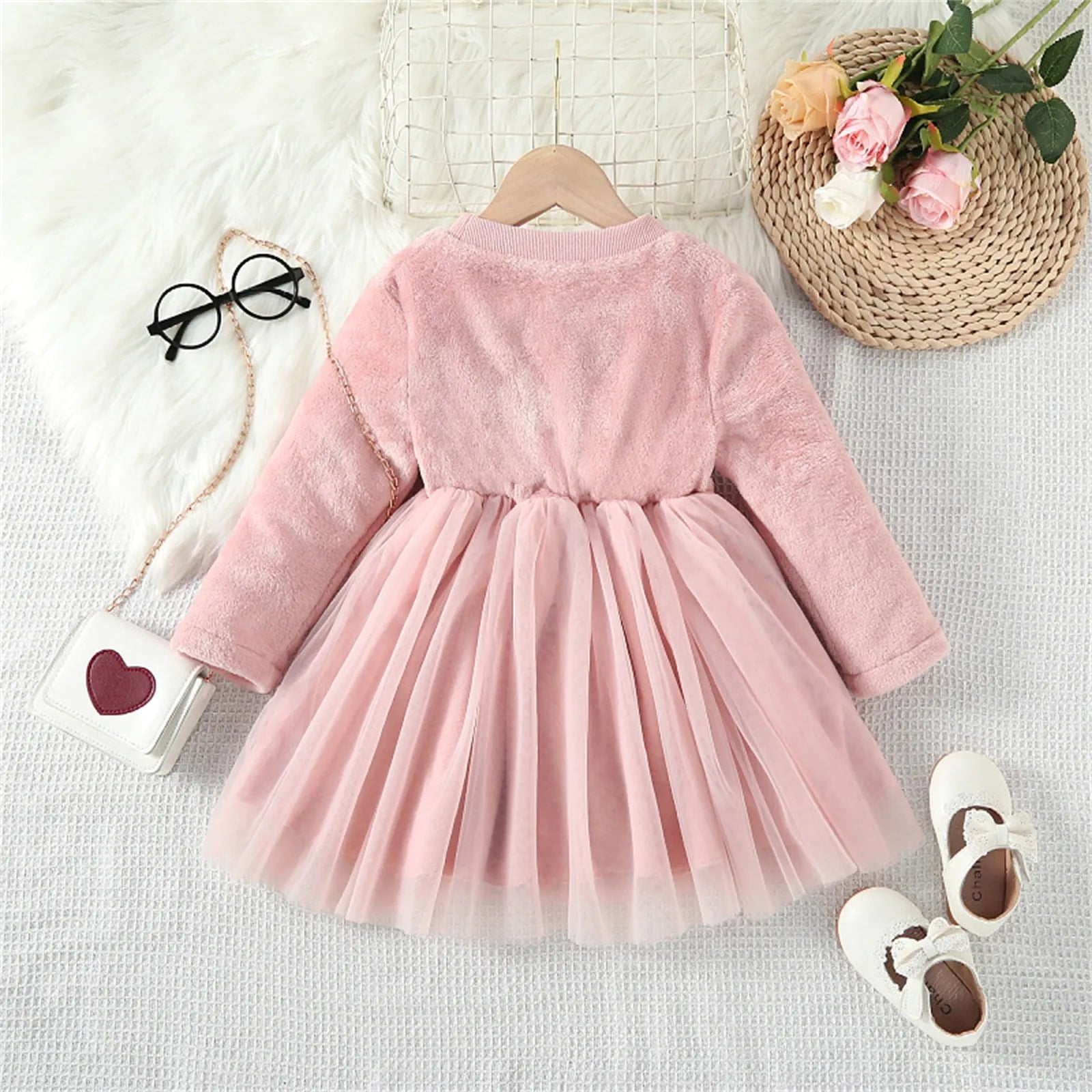 MOMSTAG Bow Tie Fleece Warm Princess Dress For Girls