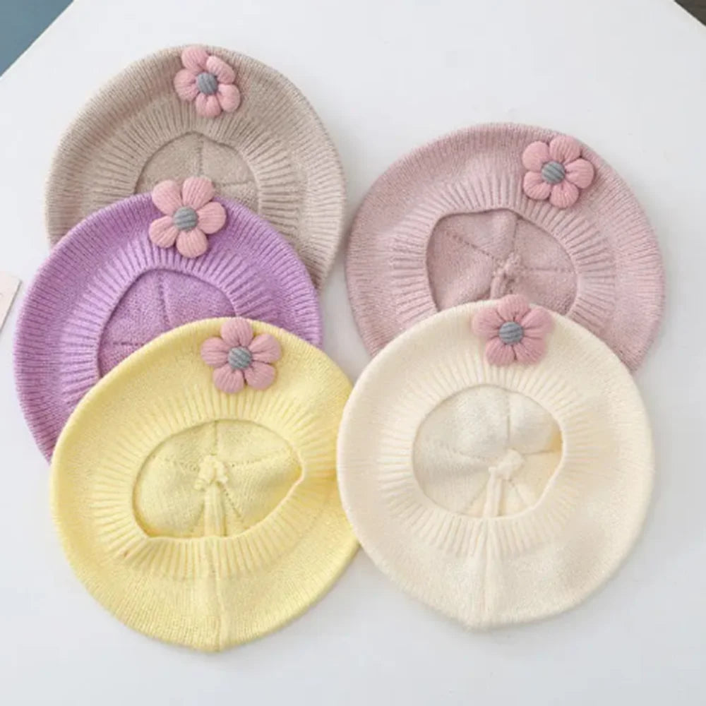 MOMSTAG Flower Baby Beret Hat Winter Cap for Infant Girls