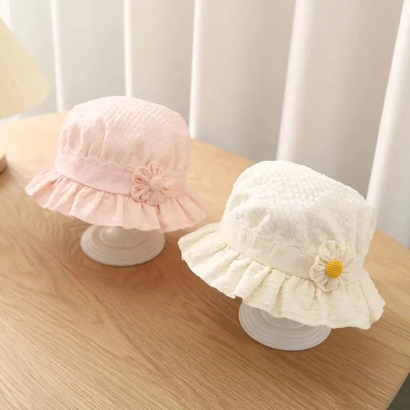 MOMSTAG Cute Flower Baby Girls Bucket Hat - Lace Cotton for Summer