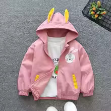 Girls Pink Rabbit Hooded Jacket