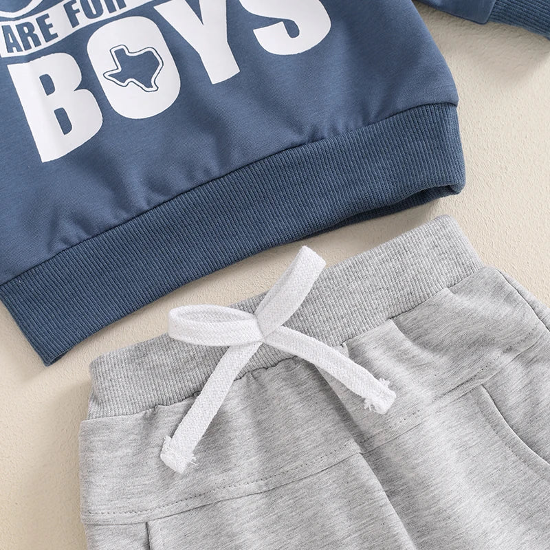 2 pc Long Sleeve Sweatshirt and Elastic Waist Pants with Pockets for Boys