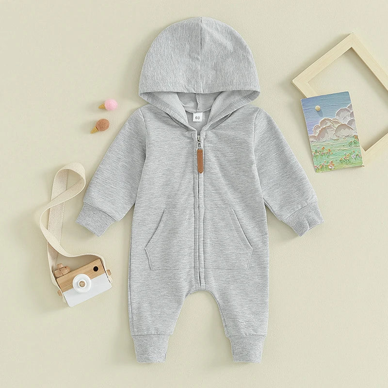 MOMSTAG Newborn Zipper Hooded Jumpsuit Romper Winter Outfit