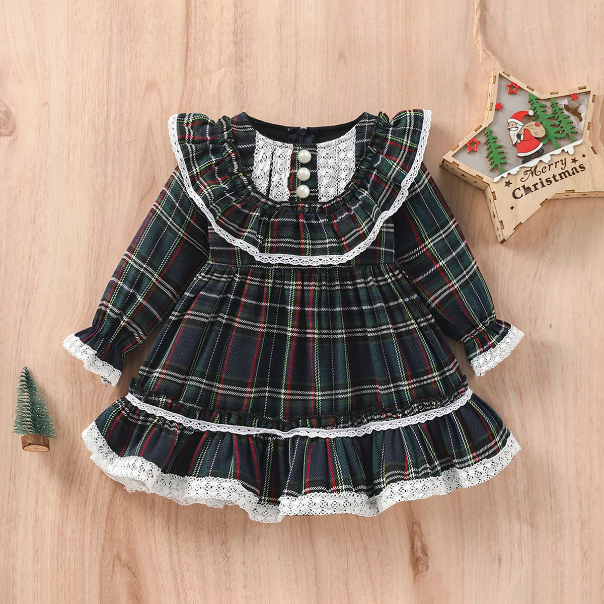 Girls Plaid Bow Christmas Red Tutu Dress