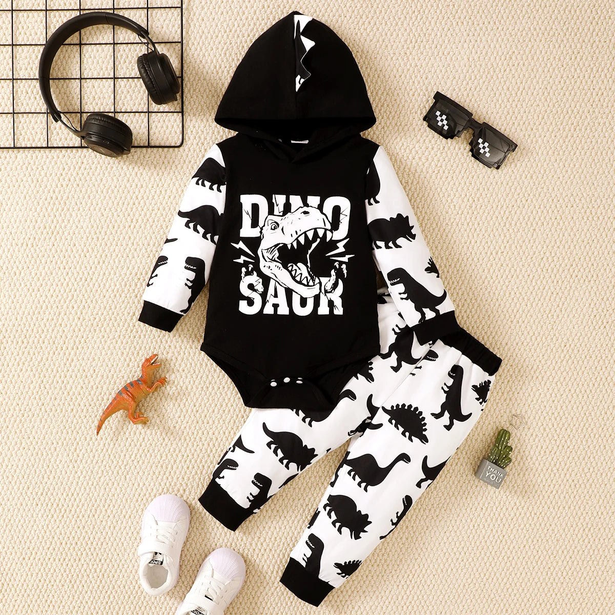 Baby Dinosaur Graphic Hoodie 2-Piece Set