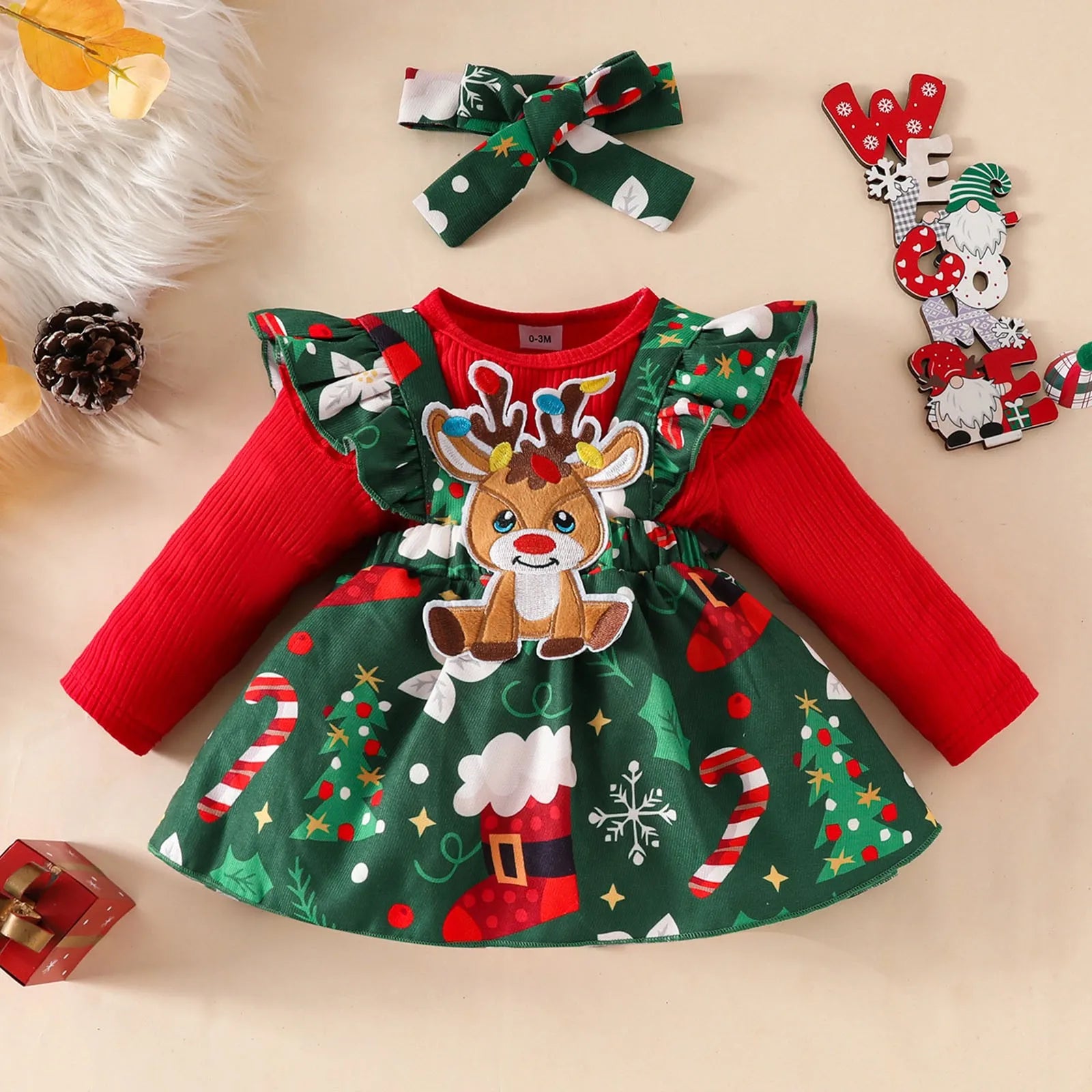 MOMSTAG Baby Girl Christmas 3 Piece Dress Set