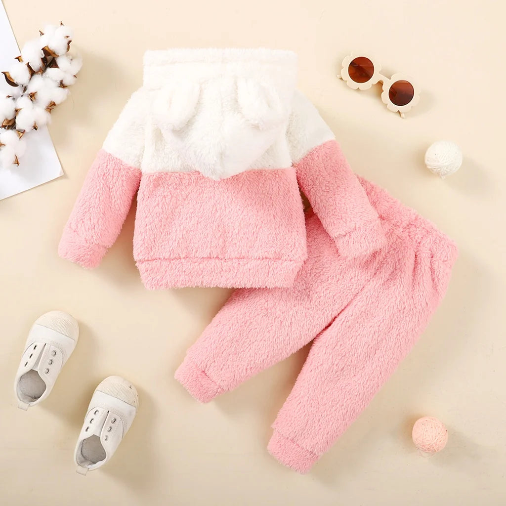 Baby Girl Fluff Hooded 2PC Set 3-12M