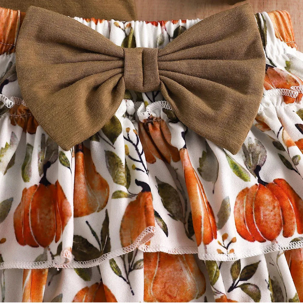 Pumpkin print Ruffle shorts with Headwear 3pcs baby outfit set for Halloween