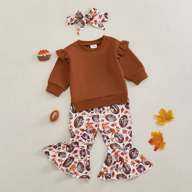 MOMSTAG Baby Girl Fall Clothes Outfits Ruffle Long Sleeve Sweatshirt+Bow