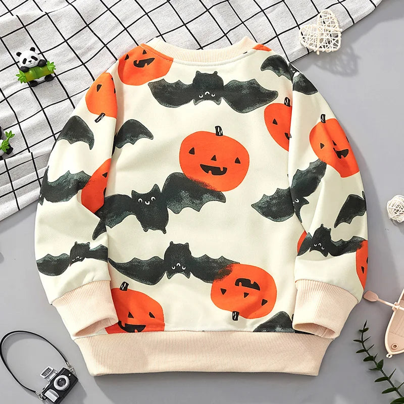 Jack O'lantern And Bat Print Boys Sweater for Halloween