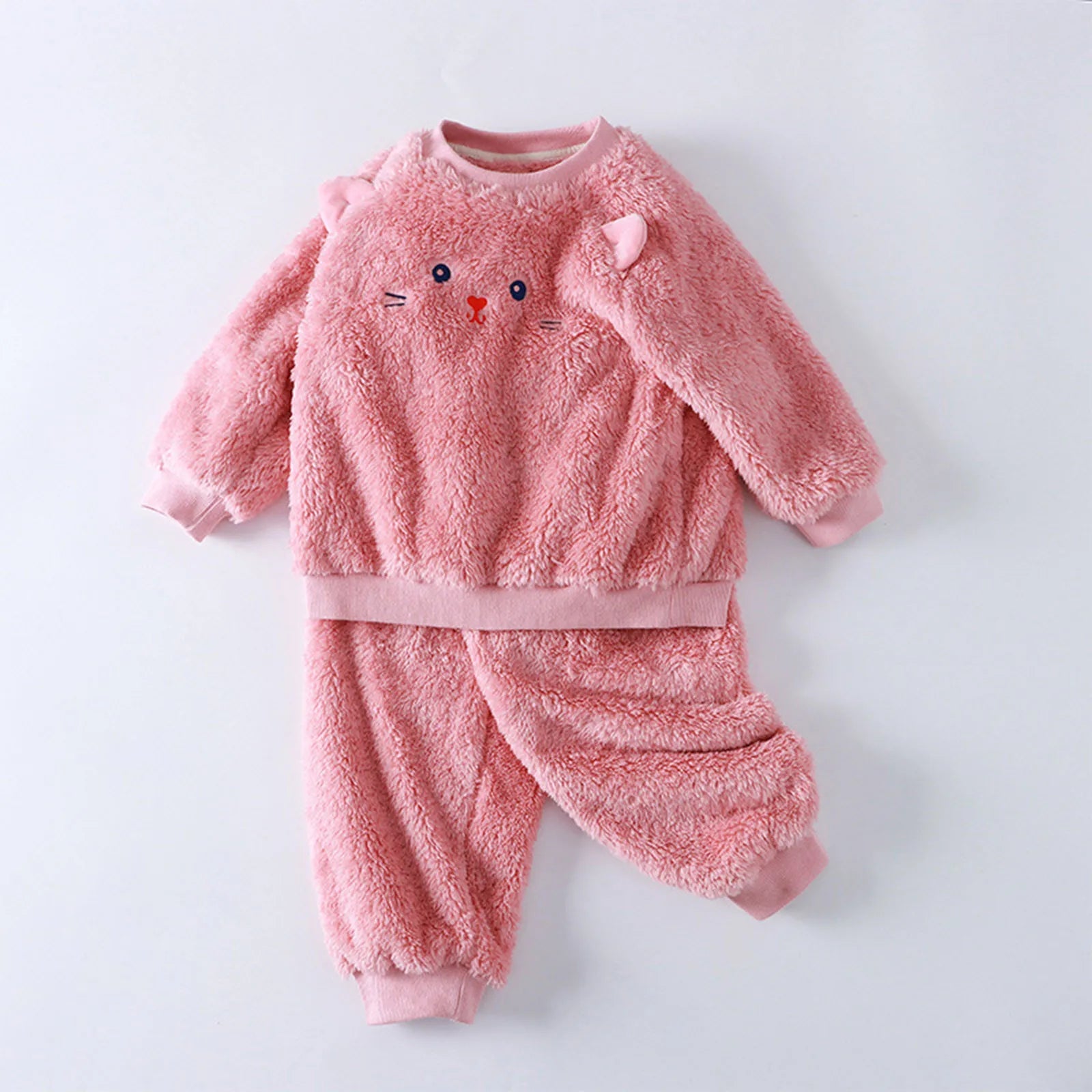 MOMSTAG Toddler Winter Thickened Warm Sleepwear Fleece Pajamas Tops+Pants Set