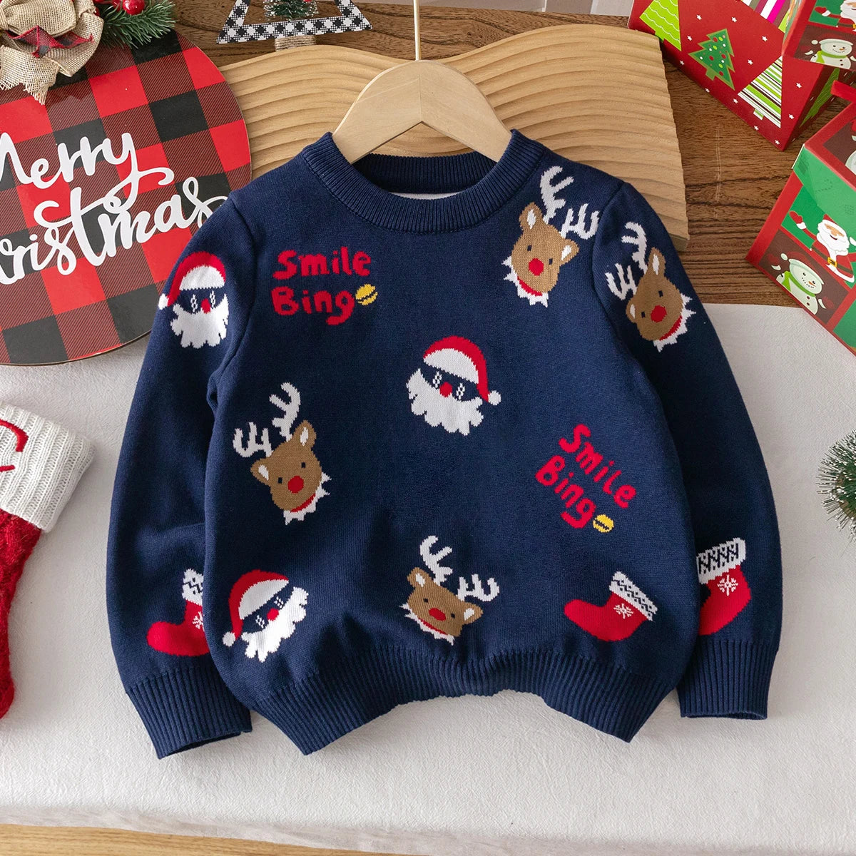 Kids Christmas Tree Sticker Print Sweater