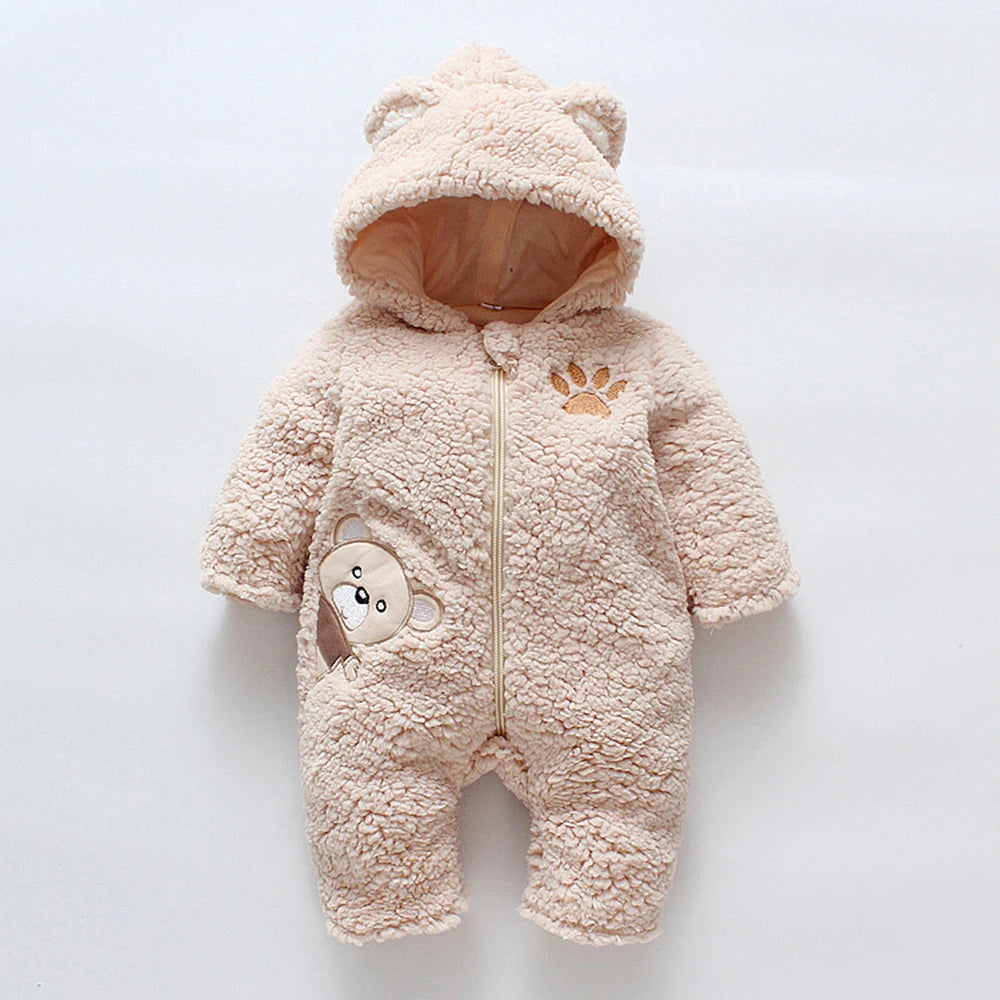 Baby Cotton Plush Bear Winter Jumpsuit 3-18M