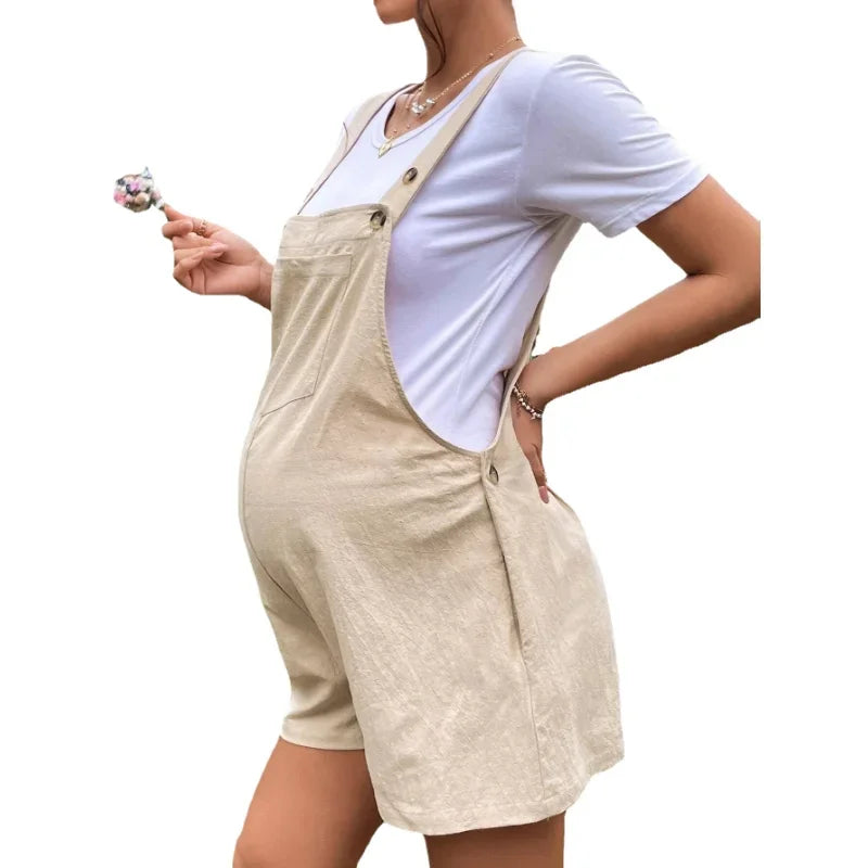 MOMSTAG Maternity Knee-Length Plus Size Summer Cotton Jumpsuit