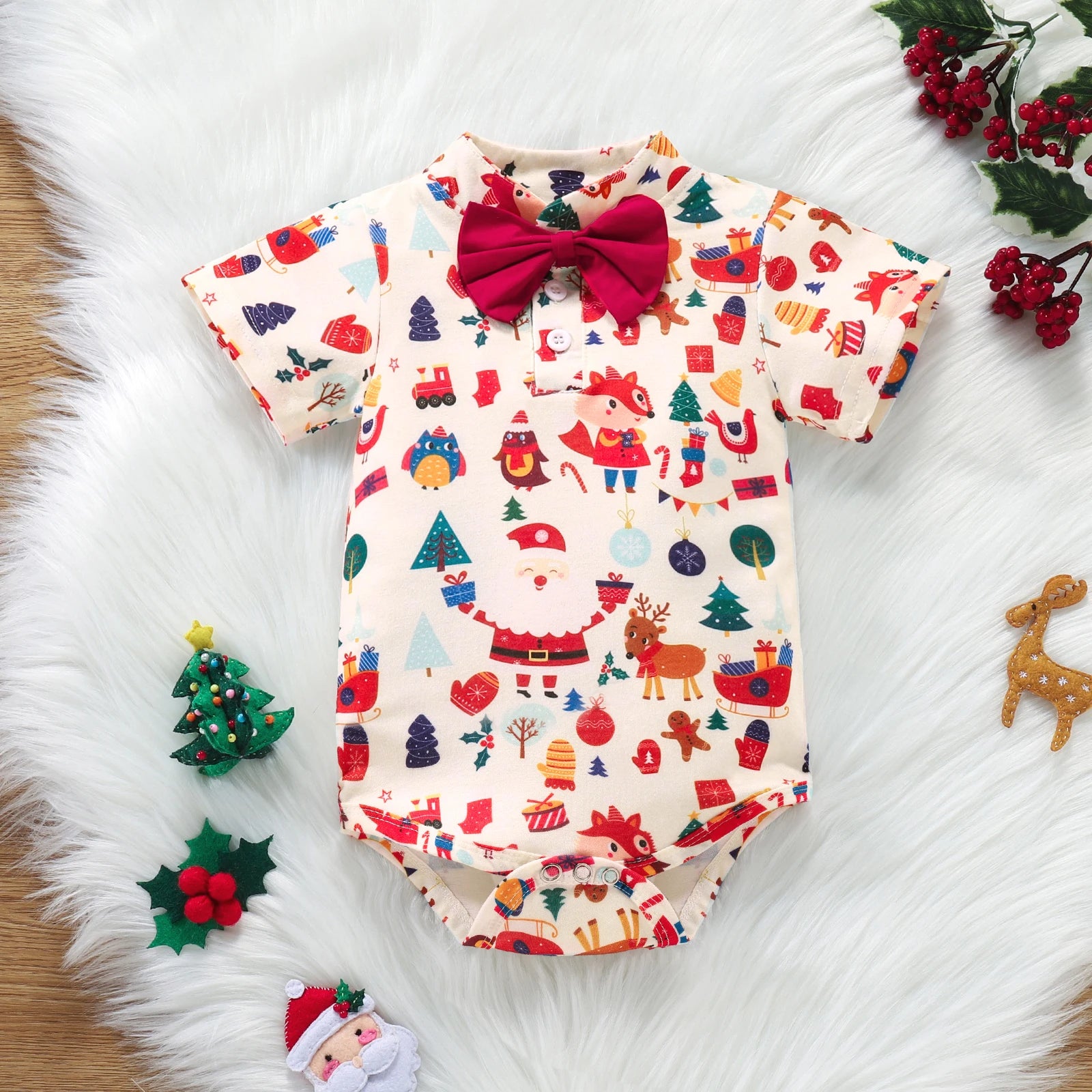Baby Bow Suit + Brace Shorts Christmas Romper Set