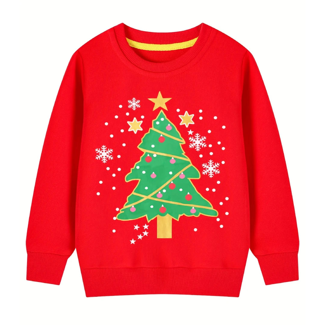 Cotton Girls Christmas Tree Red Sweatshirt