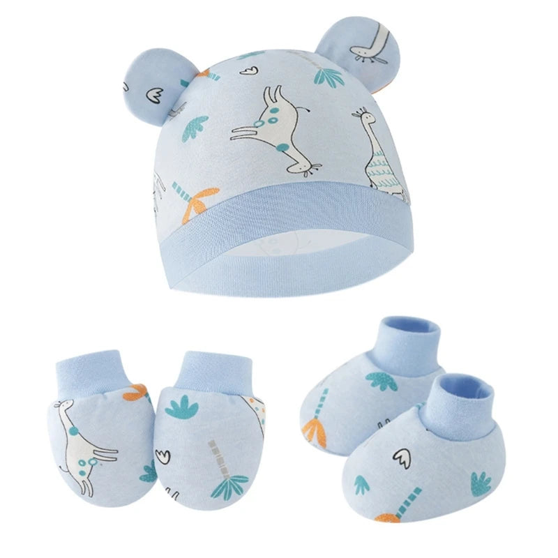 3pcs/set Cotton Cap with Anti Scratch Mittens and Foot Cover for newborns