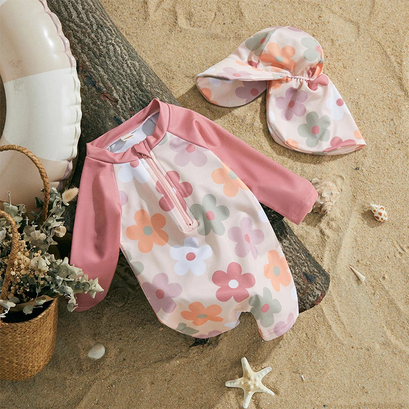 Floral or Tropical Long Sleeve Suit with Hat
