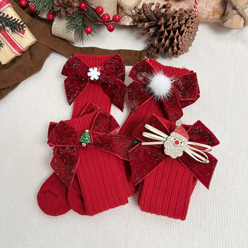 Winter Fancy Bow Knee High Socks