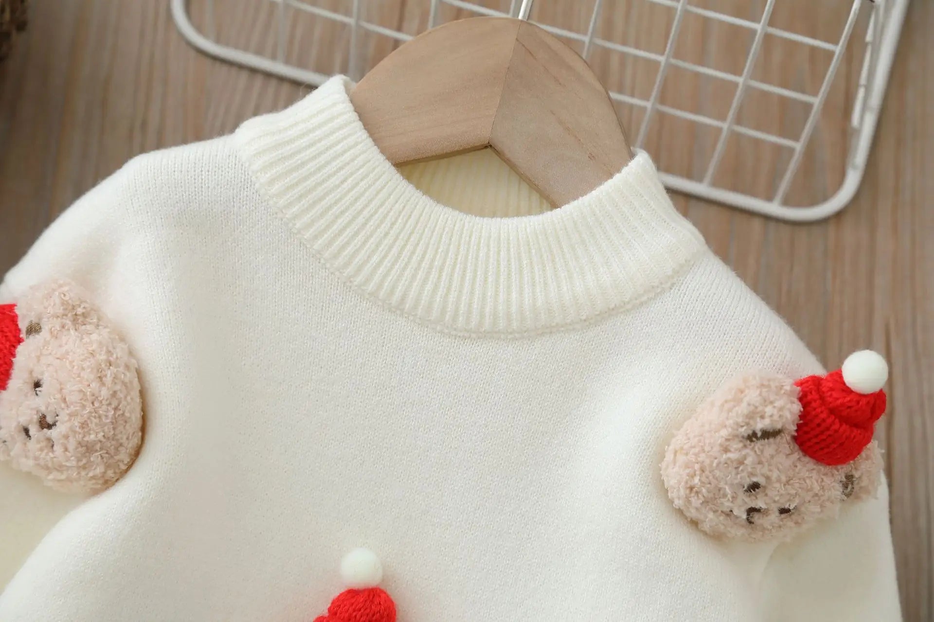 MOMSTAG Christmas Boys Cartoon Bear Hand-knitted Bottoming Shirt