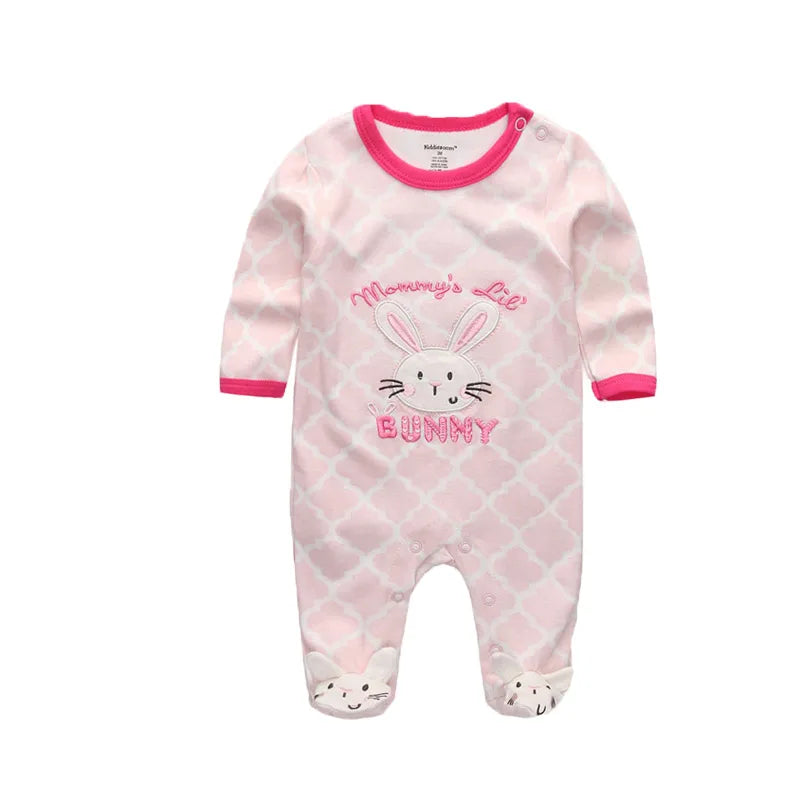 Pink Rabbit Print long Sleeve Baby Girl Rompers