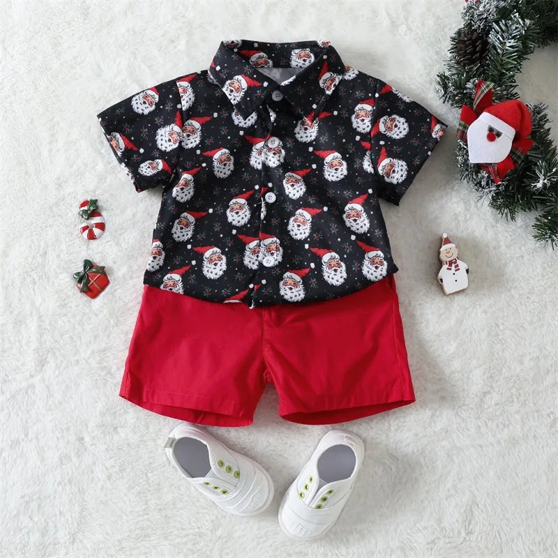 MOMSTAG Boys Christmas Santa Print Shirt & Shorts