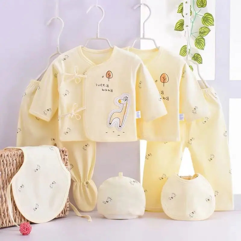 7Piece Spring Newborn Baby Stuff Toddler Clothes Cartoon Cute Cotton T-shirt+Pants+Hats Infant Boys Girls Clothing Set BC316