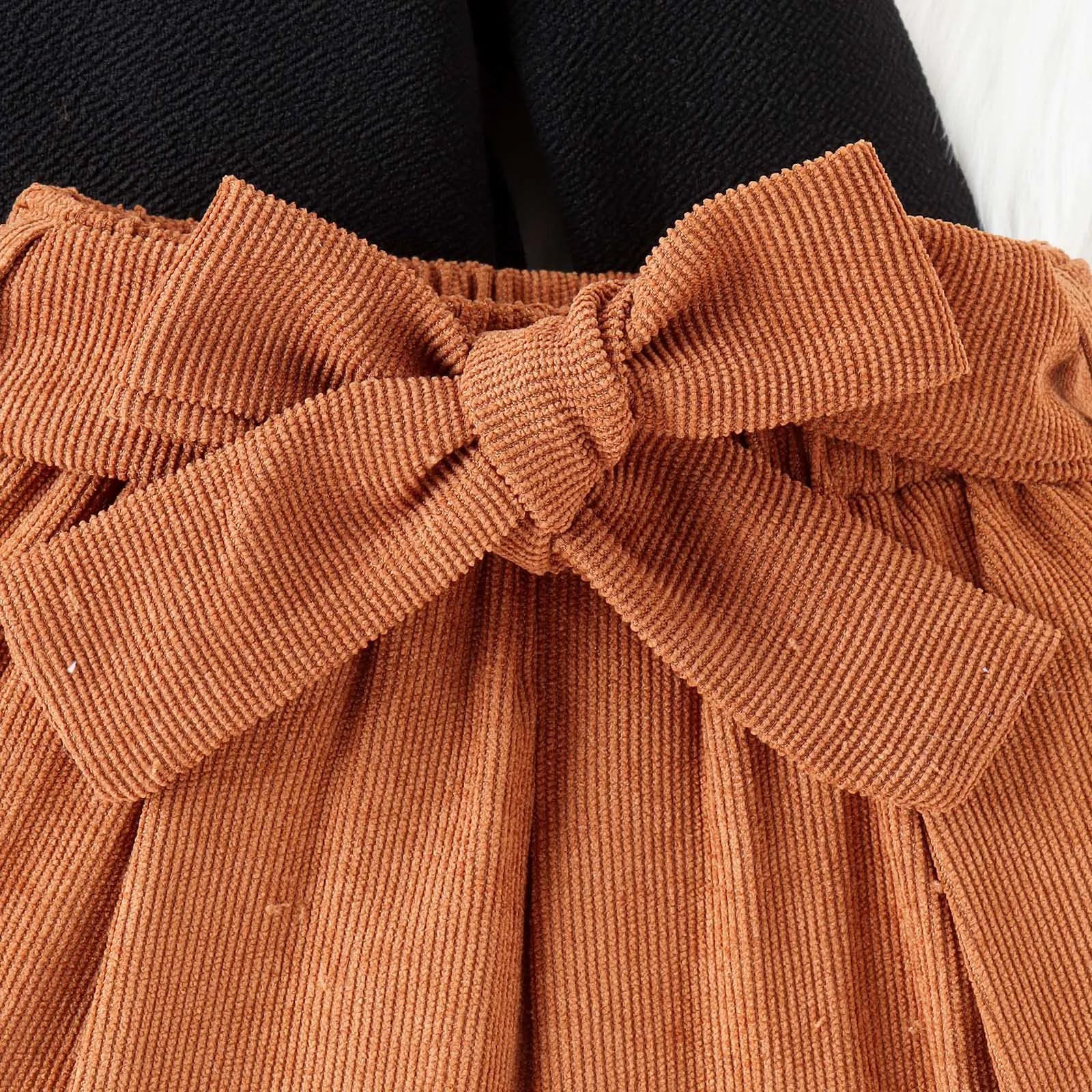 MOMSTAG Girls Ruffle Long Sleeve High Neck Knit Ribbed Tops + Corduroy Skirts