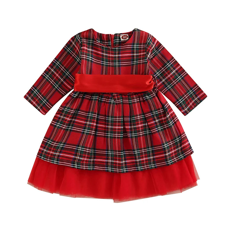 Snowflake Print Velvet Bowknot A-Line Christmas Dress for Girls