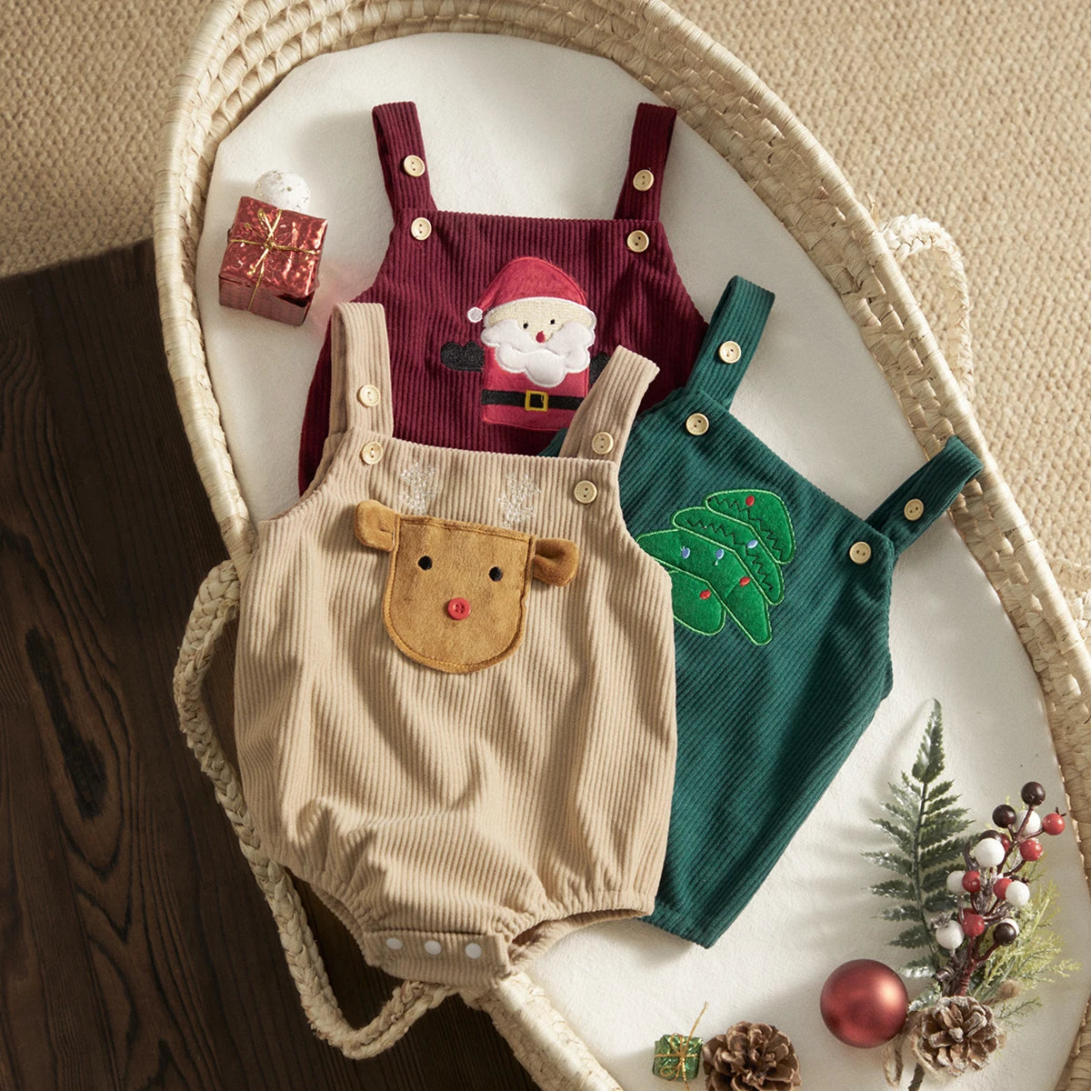 Christmas Corduroy Baby Romper 0-18M