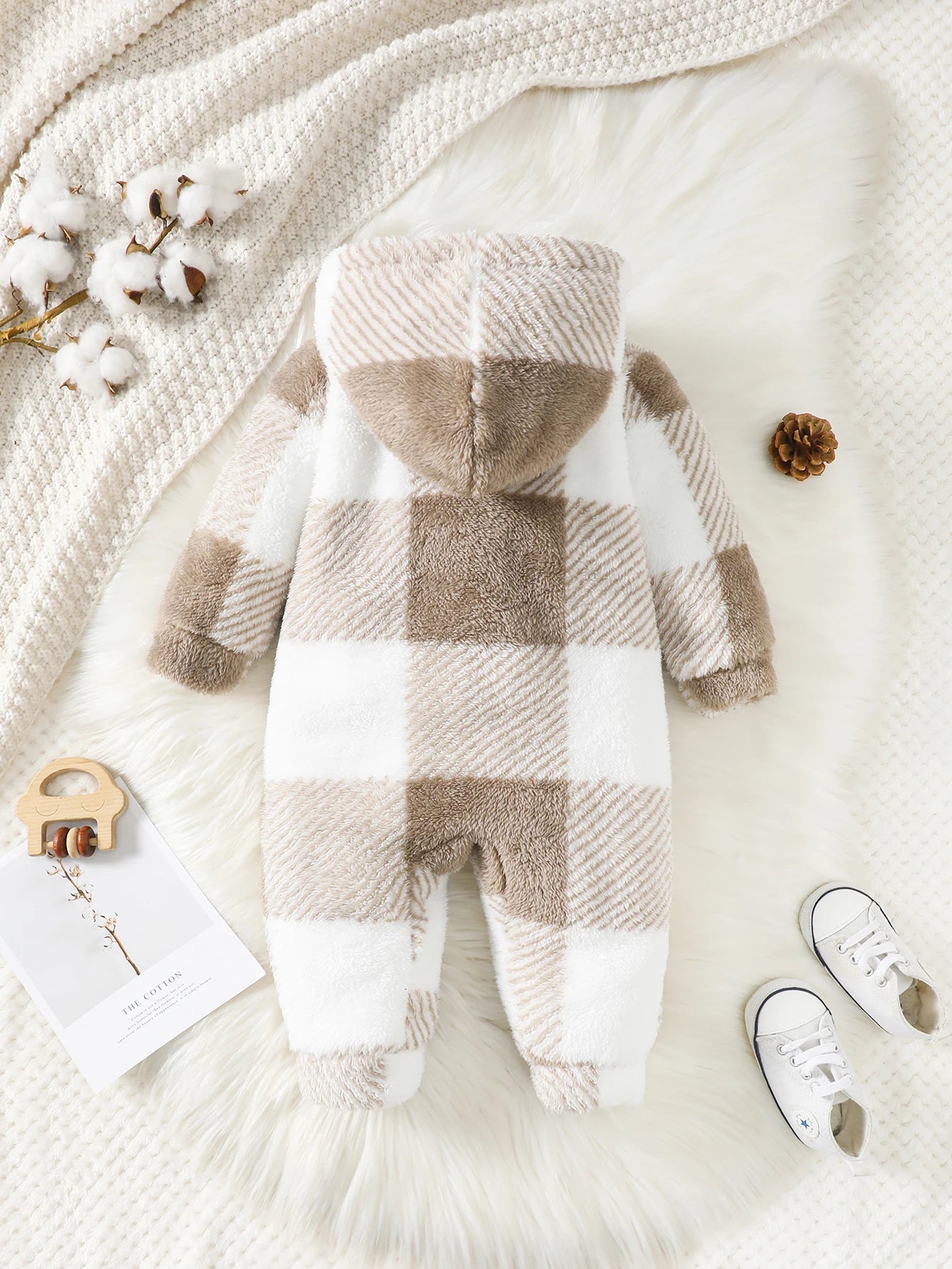 Baby Plaid Hooded Romper 3–24M