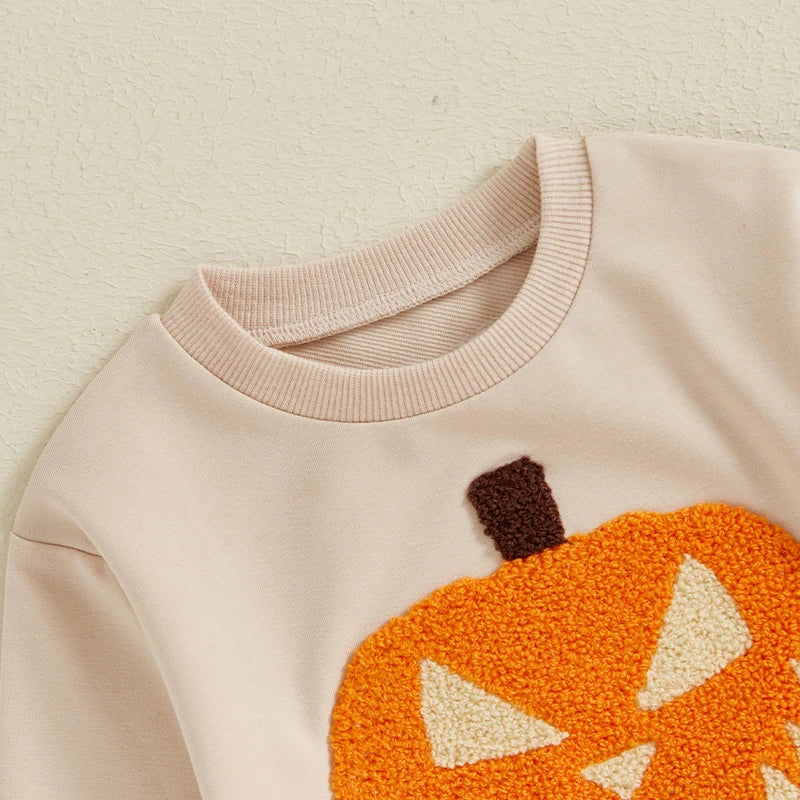 Little Boy and Girl Halloween Pumpkin Embroidery Sweatshirt