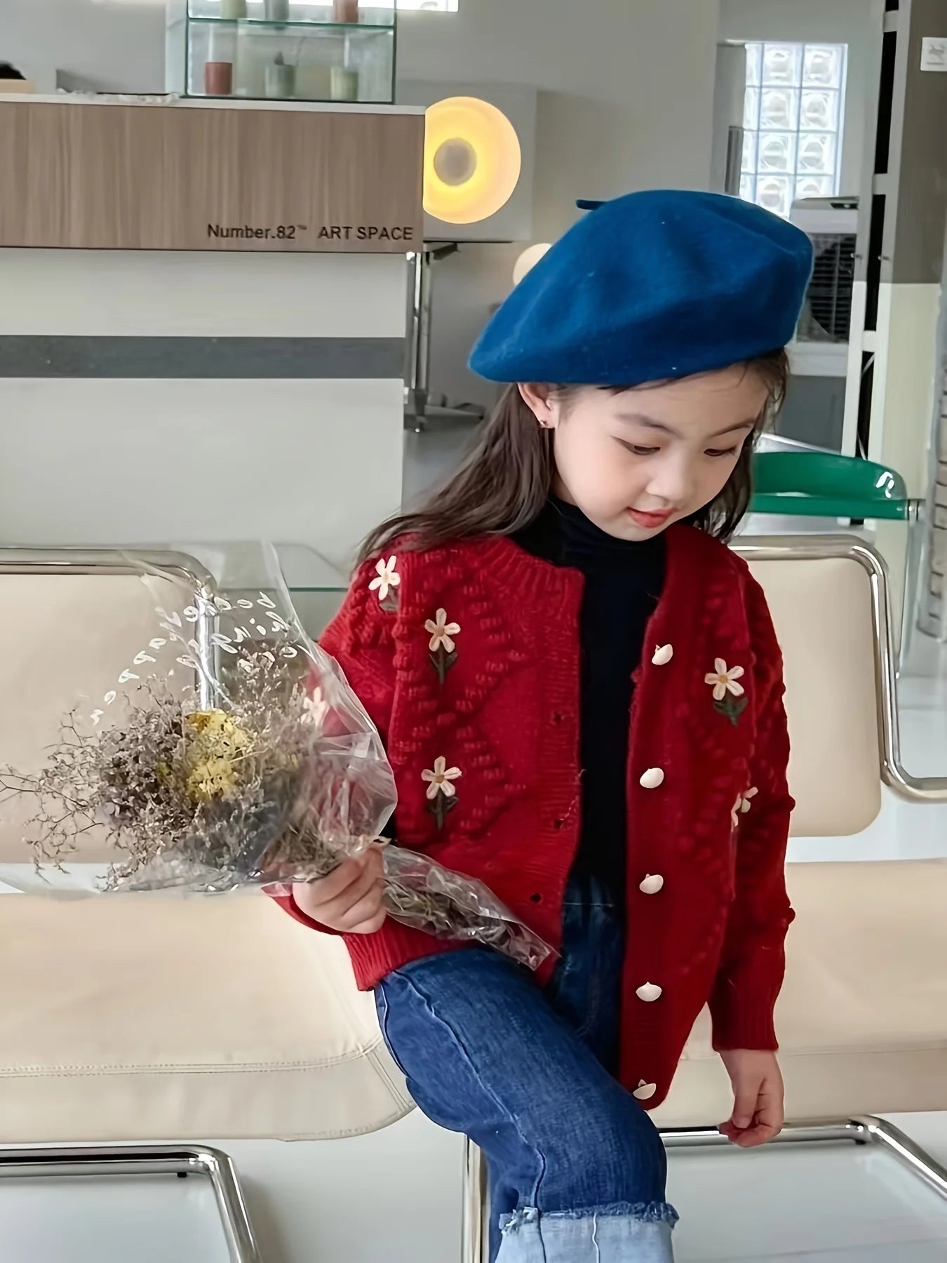 Girls Flower Embroidery Cardigan