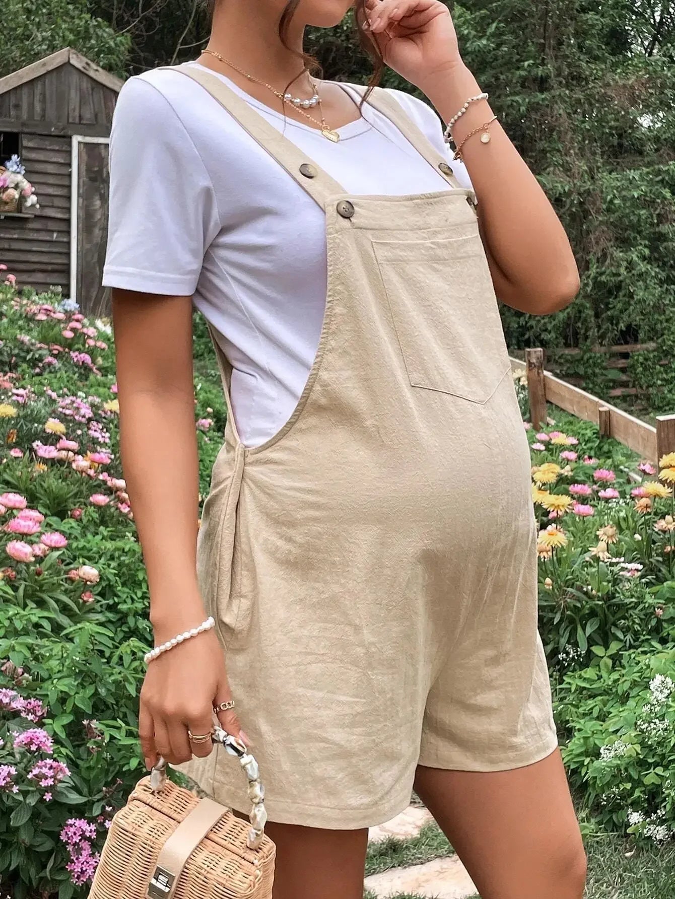 MOMSTAG Maternity Knee-Length Plus Size Summer Cotton Jumpsuit