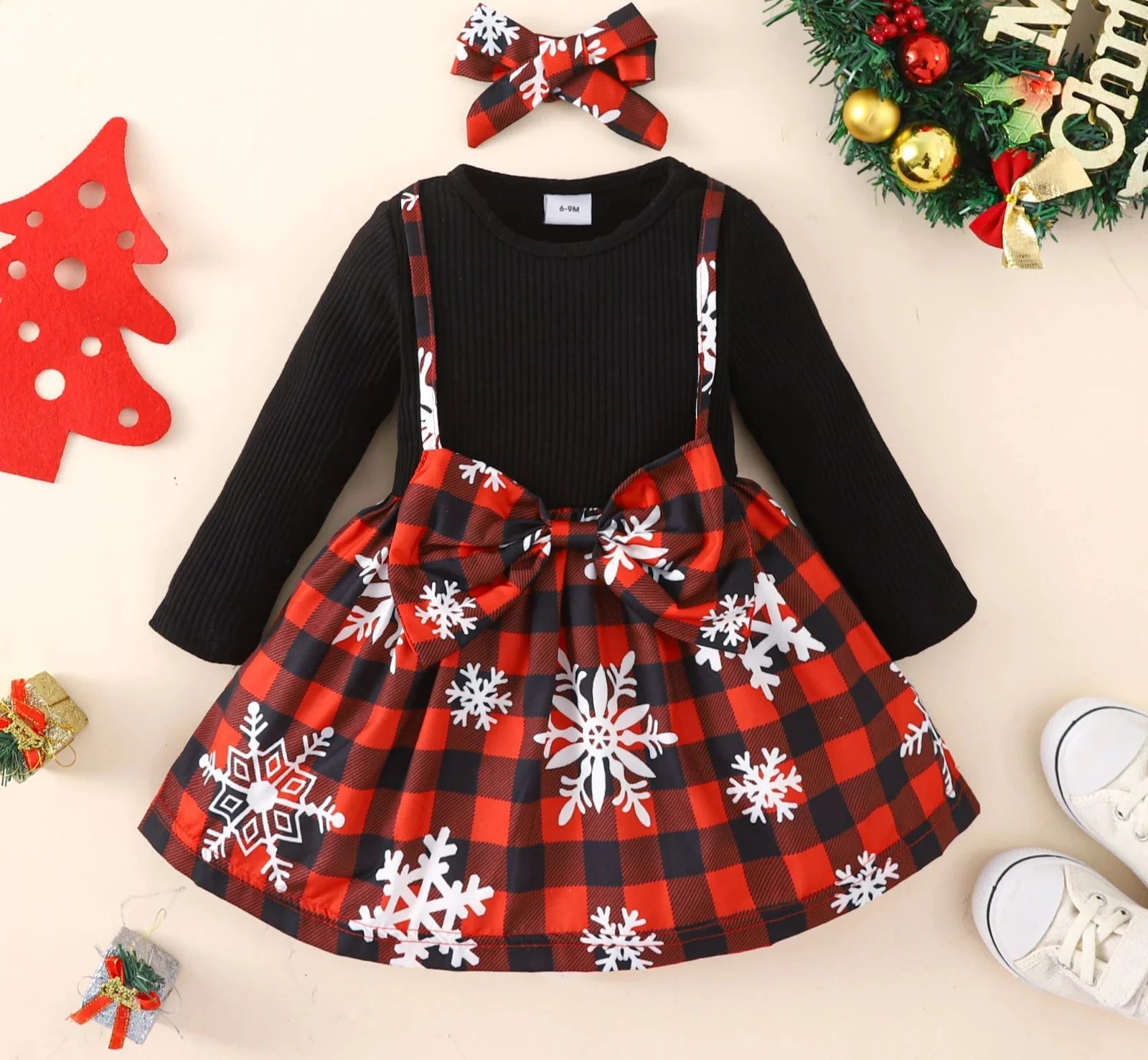 MOMSTAG Long Sleeve Big Bow Plaid Party Dress