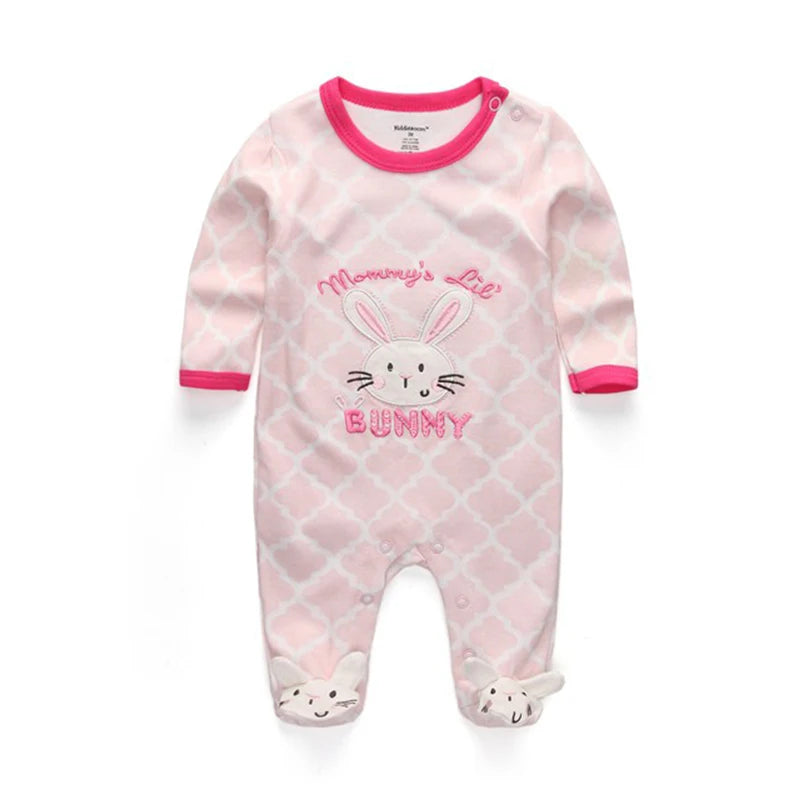 Pink Rabbit Print long Sleeve Baby Girl Rompers