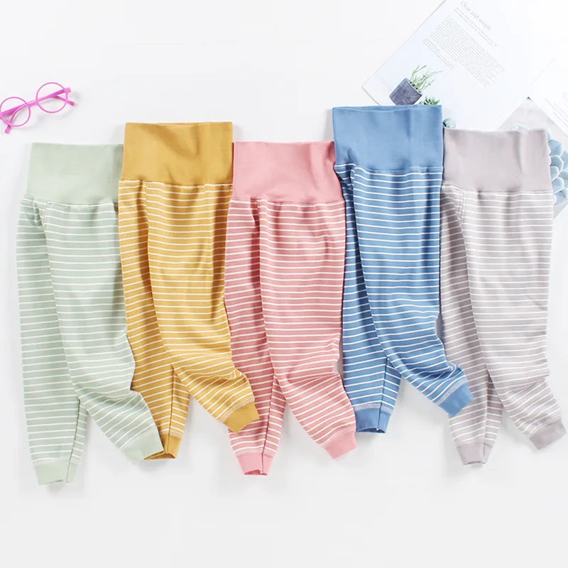 Striped High Waisted Warm Pants for baby boys and girls